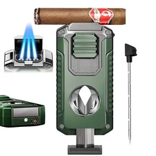 Triple Jet Flame Lighter With V Cutter Puncher Luxury Gift For Cigars
