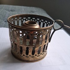 VINTAGE BRASS CHURCH CANDLE HOLDER WITH HANDLE 8X 15CMS