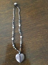 Lola Rose Brown Taupe Cream Quartz Heart Shaped Pendant with Pouch & Heart Clasp