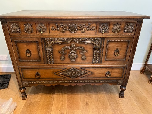 Carved chest drawers cabinet