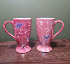 Whittard of Chelsea Winter Wonderland Lustre PAIR Latte Coffee Tall Mugs Pink
