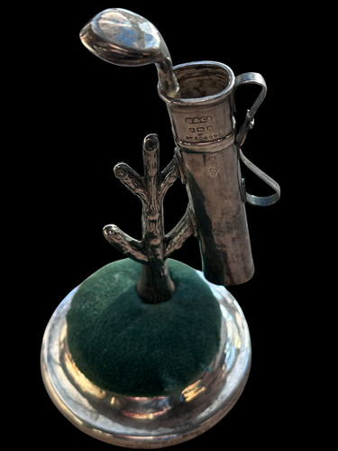 Antique silver golfing caddy - golfing,