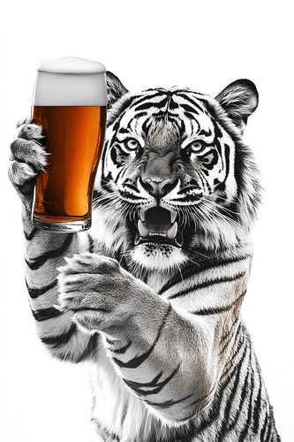 Tiger drinking beer kitchen - beer,