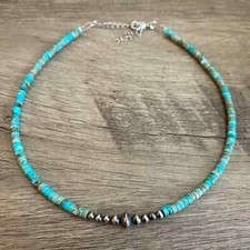 Navajo Inspired Choker Necklace Turquoise stone with Chrome plated beads