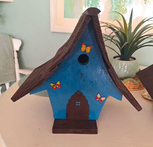 Unique wooden bird house blue - ,