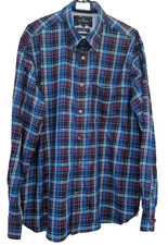 Blue Harbour Checked Shirt Mens L Navy Burgundy Long Sleeve Pocket Button Down
