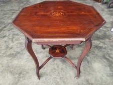 Antique inlaid octagonal occasional dining side table seat 4
