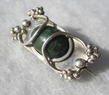 Arts & Crafts Sterling Silver Chrysocolla Dioptase Malachite Cabochon Brooch