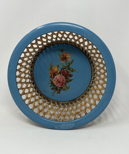 Vintage tin basket wicker - vintage,