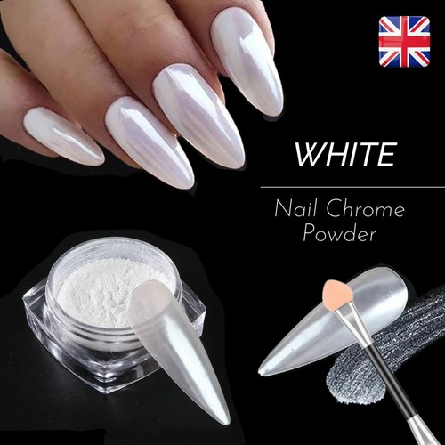 White nail chrome powder - white,