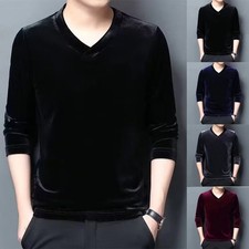 Velvet Fabric Men V-neck