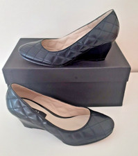 JAEGER ALL LEATHER BLACK QUILTED WEDGES SHOES SIZE 37 4 WORN ONCE MADDOX ICONIC
