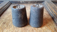 PAIR OF ANTIQUE CAST IRON WALL CLOCK WEIGHTS - 104g & 95.5g