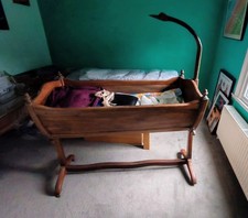 Open to reasonable offers - French Rocking Antique Baby Crib With Swan Head