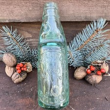 Stunning Vintage Aqua Glass Flower Pictorial 6oz Codd BAILDON c1910 Antique