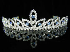 Bridal Prom Wedding Silver made with Blue Swarovski Crystal Tiara Evening 0080b