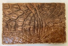 VINTAGE GENUINE LEATHER BROWN HEAVY CROCODILE SKIN BI-FOLD WALLET 1950s - 6”x4”