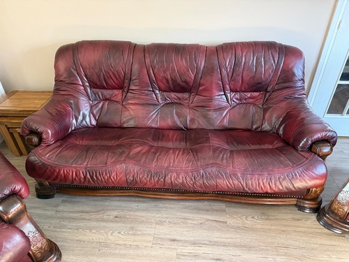 Leather three piece suite - , used