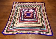 Hand Made Crochet Blanket Rainbow Square 4ft3 X 4ft2 Granny Boho Camper 