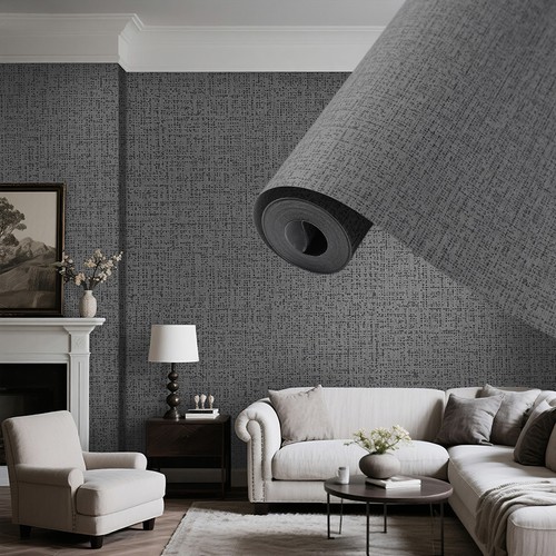 Plain grey linen textured - grey,