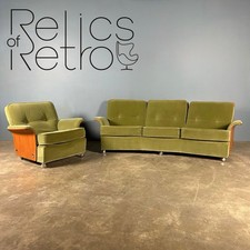 Mid Century G Plan Tulip Three Seater Sofa & Armchair Green Velvet Vintage Retro