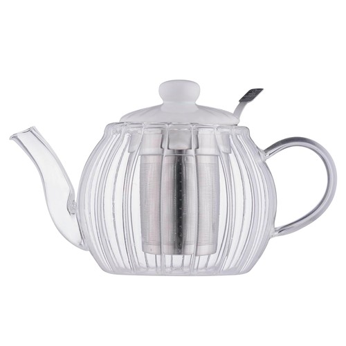 Glass teapot white - white, lid