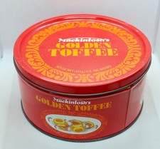 Vintage 1980s Mackintosh's Golden Toffee red & gold empty round tin