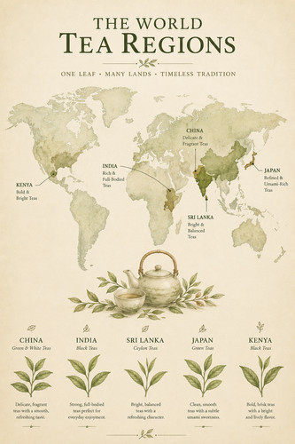World tea regions map - world,