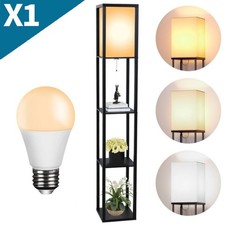 LED Floor Lamp Modern Standing 4-tier Storage Display Shelf Wooden Lounge Light