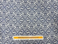 Blue Floral Linen Fabric Navy