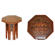 EXQUISITE ANTIQUE CIRCA 1900-1920 BURMESE HAND LACQUERED & PAINTED SIDE TABLE
