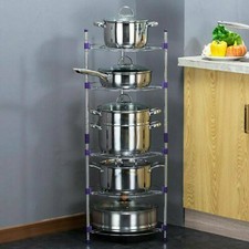 5 Tier Chrome Pan Stand Pots Saucepan Storage Organiser Unit Kitchen Holder Rack