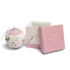 Mamas and Papas My First Christmas Bauble 2021 -Hand Painted Glass -PINK Girls 
