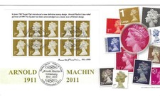 GB - 2011 FDC by Bradbury MS Arnold Machin Centenary with Machin Street postmark