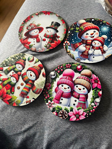 Wooden snowman coasters set - wooden,