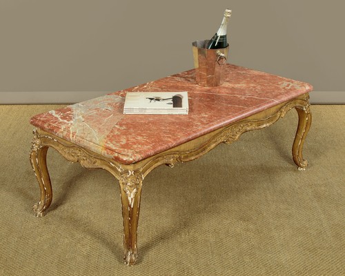 Giltwood marble top coffee - top,