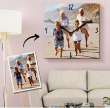 Large Square Personalised MDF Wall Clock Any Photo/Logo/Text or Image. Christmas