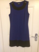 Smart Blue Knee Length  Dress, Size 10, Black panels, Sleeveless, New