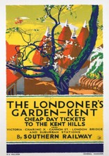VINTAGE Railway POSTER Kent London's Garden Oast Houses Train Ad Art Print A3 A4