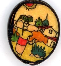 Vintage Native American folk art brooch pin painted wood landscape view #91