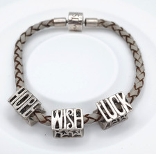 Rhona Sutton European charm bracelet leather sterling silver 925 HOPE WISH LUCK