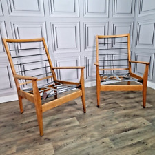 Pair x2 Vintage Mid Century Cintique Fireside Lounge High Back Chairs Frames MCM
