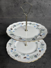 Colclough BONE CHINA VINTAGE 2 Tier Cake Stand Linden BLUE Ridgway Potteries 