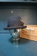 Vtg King Ice hand made navy 100% wool Bowler hat size L peaky Blinders revival