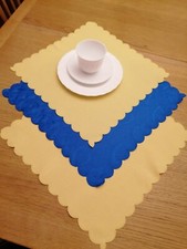 Yellow Navy Blue Table Place Mats Cloth Washable X 3