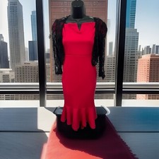 Quiz Red Evening Dress Size 8 & Laced Black Bolero Size 12 