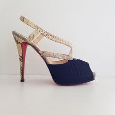 CHRISTIAN LOUBOUTIN Angela Black Suede & Exotic Leather Stiletto Sandals UK6