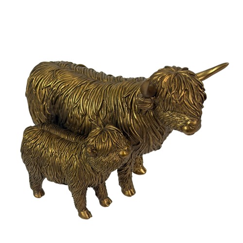 Highland cow and calf - cow, statue