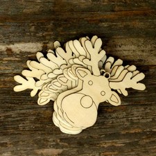 10x Wooden Reindeer Head Smiling Comic Shapes 3mm Plywood Christmas Decoration