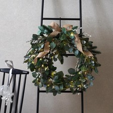 The White Company Pre-Lit Foraged Winter Wreath 60cm Christmas Decoration Green